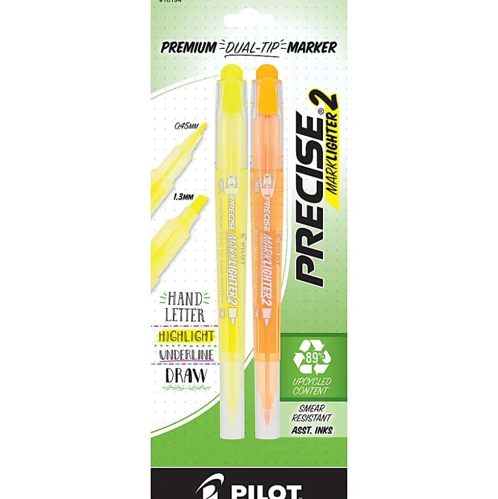 Pilot Precise Marklighter2 Dual Tip Highlighter And Creative Markers, Chisel/Extra Fine Tips, Assorted, Pack Of 2 Highlighters