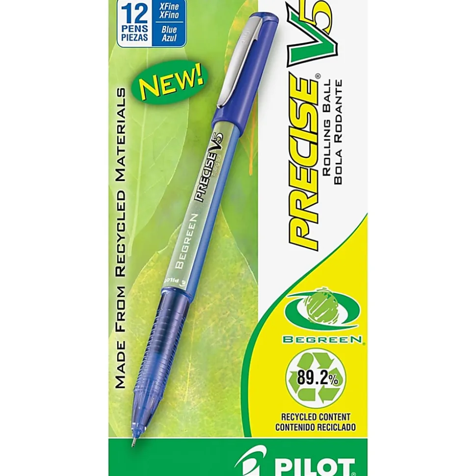 Pilot® Precise V5 BeGreen Rollerball Pens, Extra-Fine Point, 0.5 mm, 89% Recycled, Blue Barrel, Blue Ink, Pack Of 12