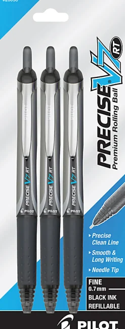 Pilot® Precise™ V7 Liquid Ink Retractable Rollerball Pens, Fine Point, 0.7 mm, Assorted Barrel Colors, Black Ink, Pack Of 3 Pens