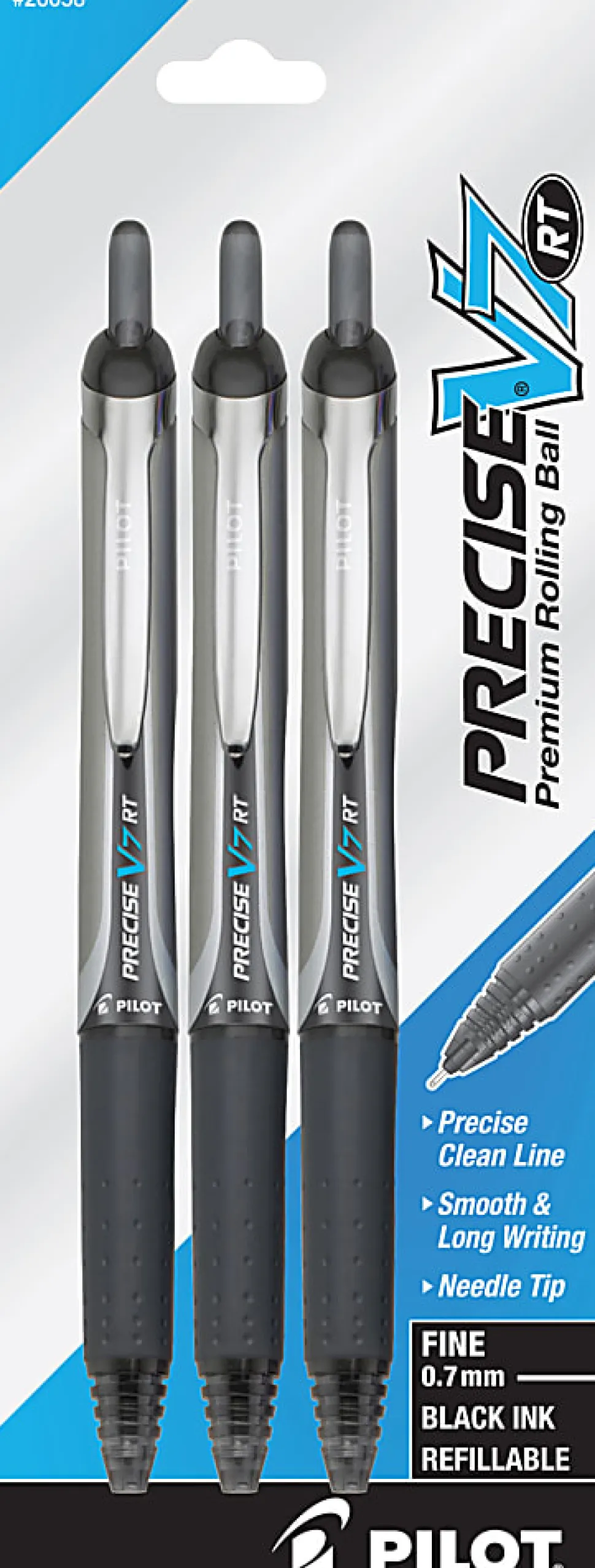 Pilot® Precise™ V7 Liquid Ink Retractable Rollerball Pens, Fine Point, 0.7 mm, Assorted Barrel Colors, Black Ink, Pack Of 3 Pens