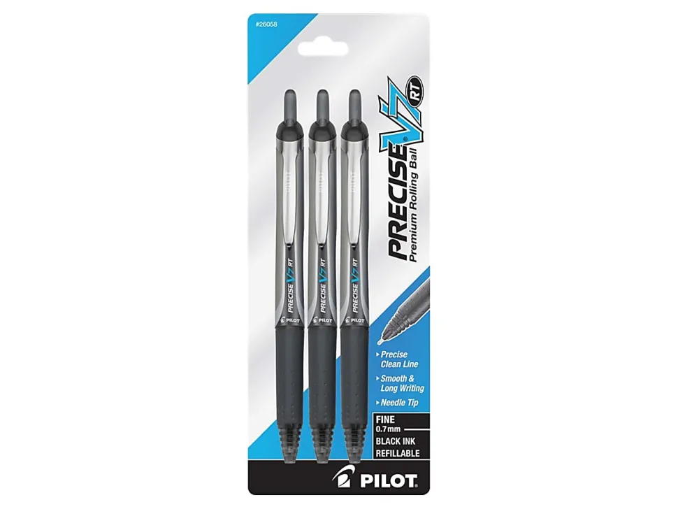Pilot® Precise™ V7 Liquid Ink Retractable Rollerball Pens, Fine Point, 0.7 mm, Assorted Barrel Colors, Black Ink, Pack Of 3 Pens