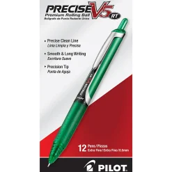 Pilot® Precise™ V5 Liquid Ink Retractable Rollerball Pens, Extra Fine Point, 0.5 mm, Assorted Barrels, Green Ink, Pack Of 12