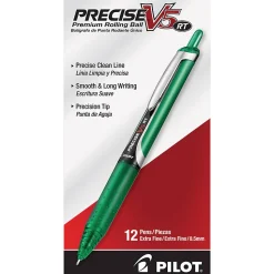 Pilot® Precise™ V5 Liquid Ink Retractable Rollerball Pens, Extra Fine Point, 0.5 mm, Assorted Barrels, Green Ink, Pack Of 12