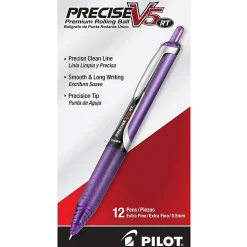 Pilot® Precise™ V5 Liquid Ink Retractable Rollerball Pens, Extra Fine Point, 0.5 mm, Assorted Barrels, Purple Ink, Pack Of 12