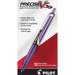 Pilot® Precise™ V5 Liquid Ink Retractable Rollerball Pens, Extra Fine Point, 0.5 mm, Assorted Barrels, Purple Ink, Pack Of 12