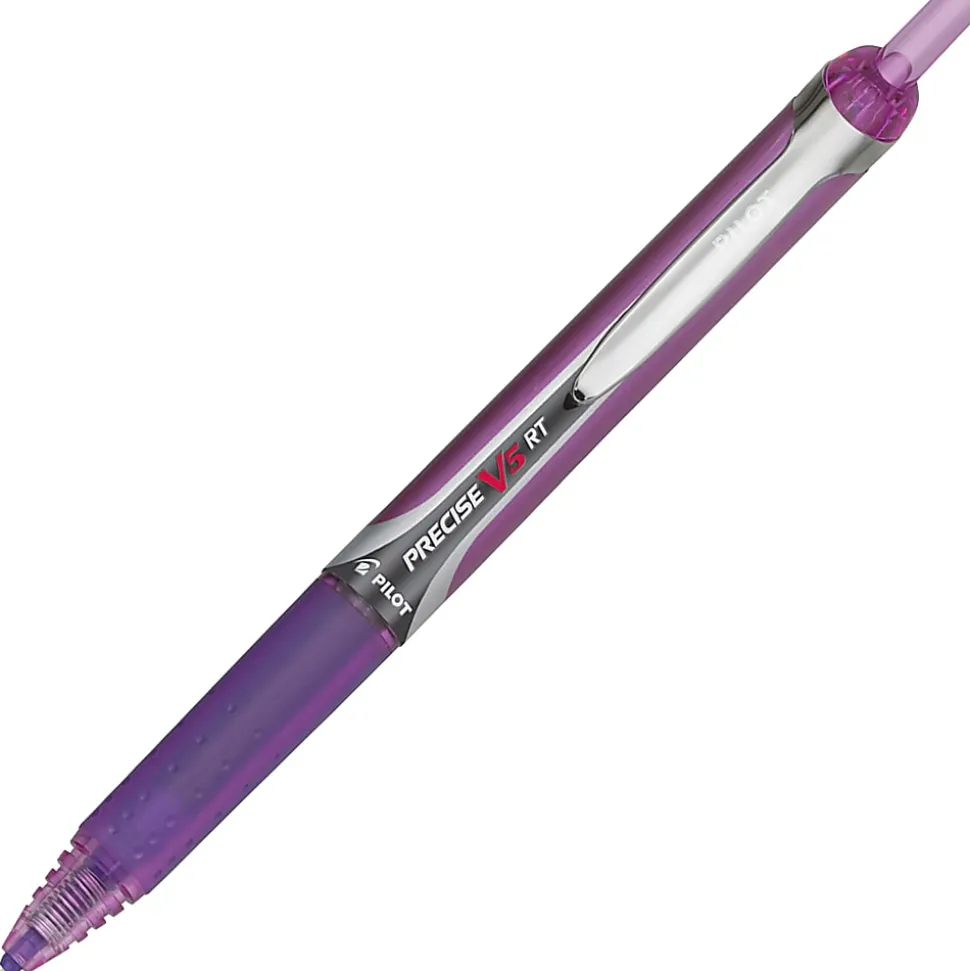 Pilot® Precise™ V5 Liquid Ink Retractable Rollerball Pens, Extra Fine Point, 0.5 mm, Assorted Barrels, Purple Ink, Pack Of 12