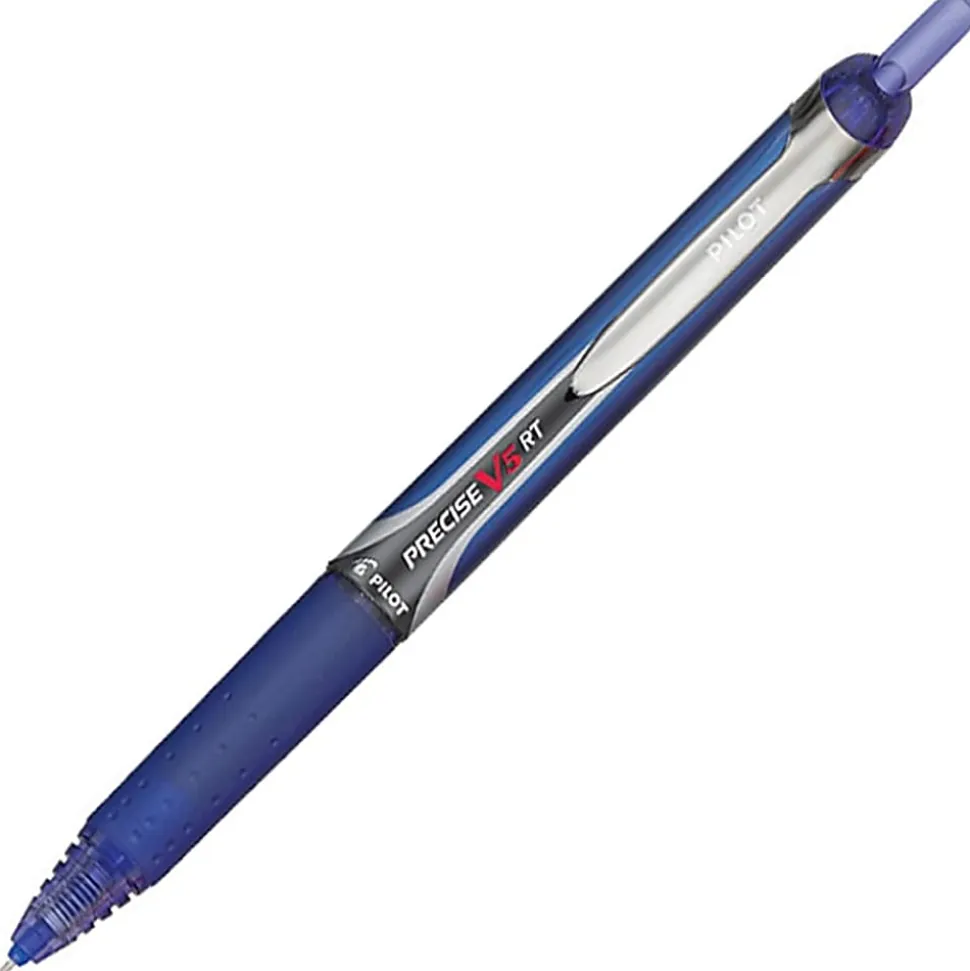 Pilot® Precise™ V5 Liquid Ink Retractable Rollerball Pens, Extra Fine Point, 0.5 mm, Blue Barrels, Blue Ink, Pack Of 12