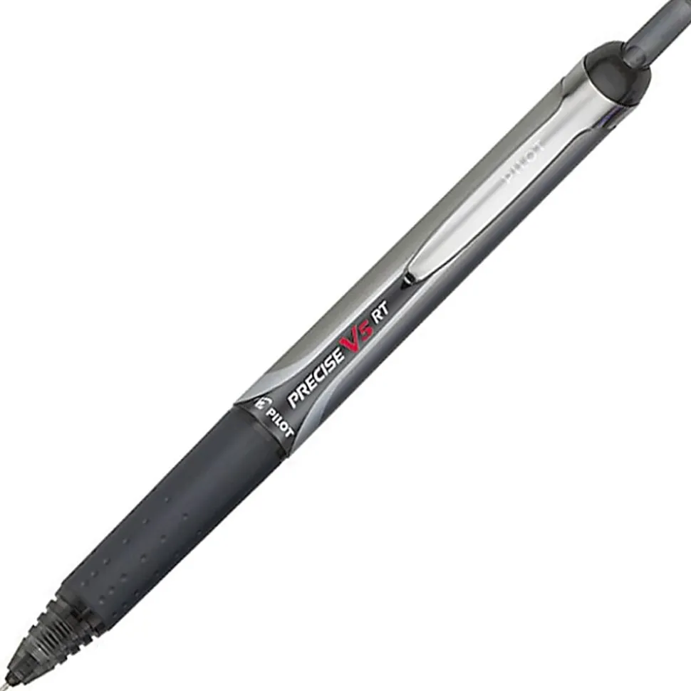 Pilot® Precise™ V5 Liquid Ink Retractable Rollerball Pens, Extra Fine Point, 0.5 mm, Black Barrels, Black Ink, Pack Of 12