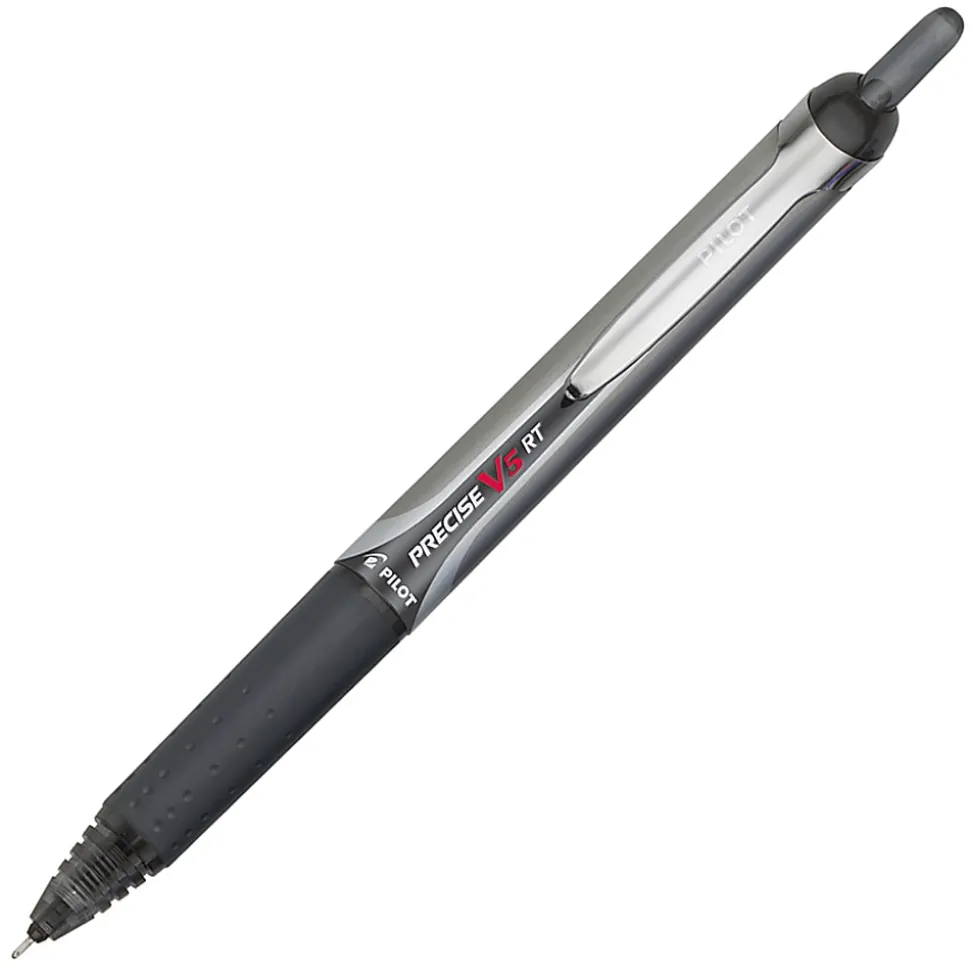 Pilot® Precise™ V5 Liquid Ink Retractable Rollerball Pens, Extra Fine Point, 0.5 mm, Black Barrels, Black Ink, Pack Of 12