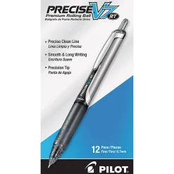 Pilot® Precise™ V7 Liquid Ink Retractable Rollerball Pens, Fine Point, 0.7 mm, Black Barrels, Black Ink, Pack Of 12 Pens