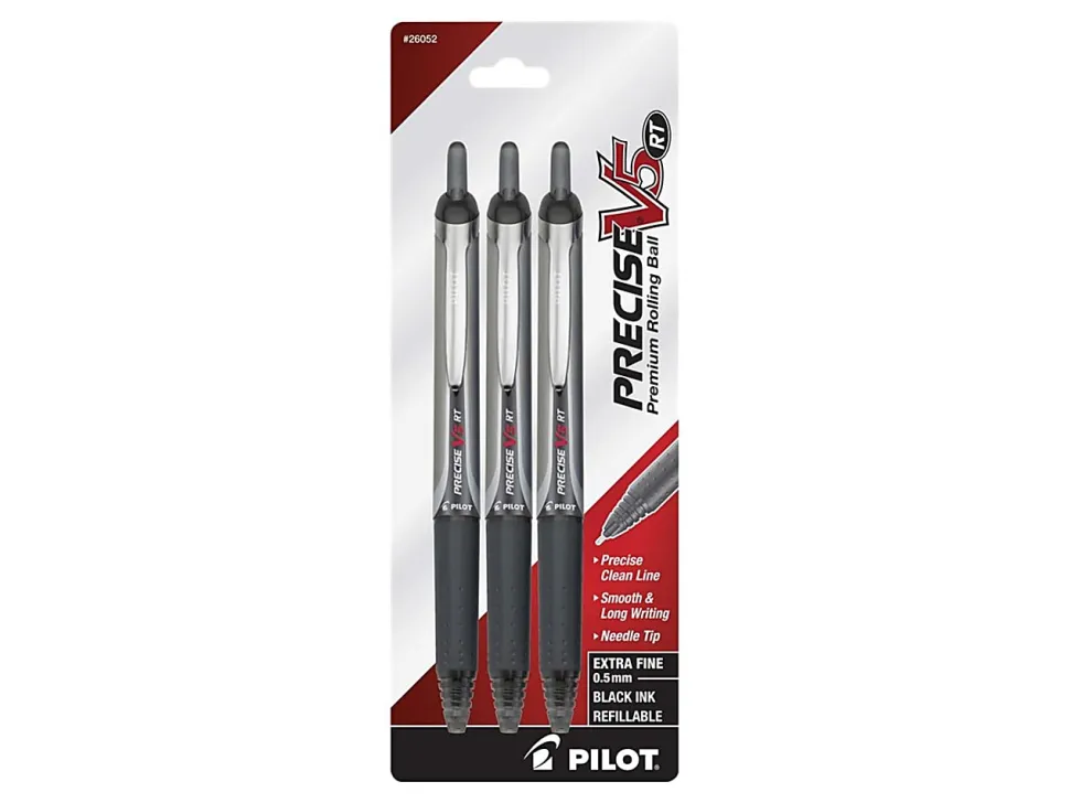 Pilot® Precise™ V5 Liquid Ink Retractable Rollerball Pens, Extra Fine Point, 0.5 mm, Assorted Barrels, Red Ink, Pack Of 12