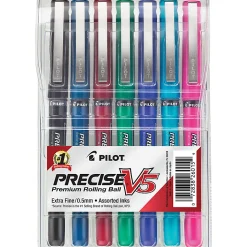 Pilot® Precise™ V5 Liquid Ink Rollerball Pens, Extra Fine Point, 0.5 mm, Assorted Barrels, Assorted Ink Colors, Pack Of 7