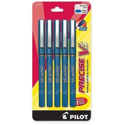 Pilot® Precise™ V5 Liquid Ink Rollerball Pens, Extra Fine Point, 0.5 mm, Blue Barrel, Blue Ink, Pack Of 5 Pens