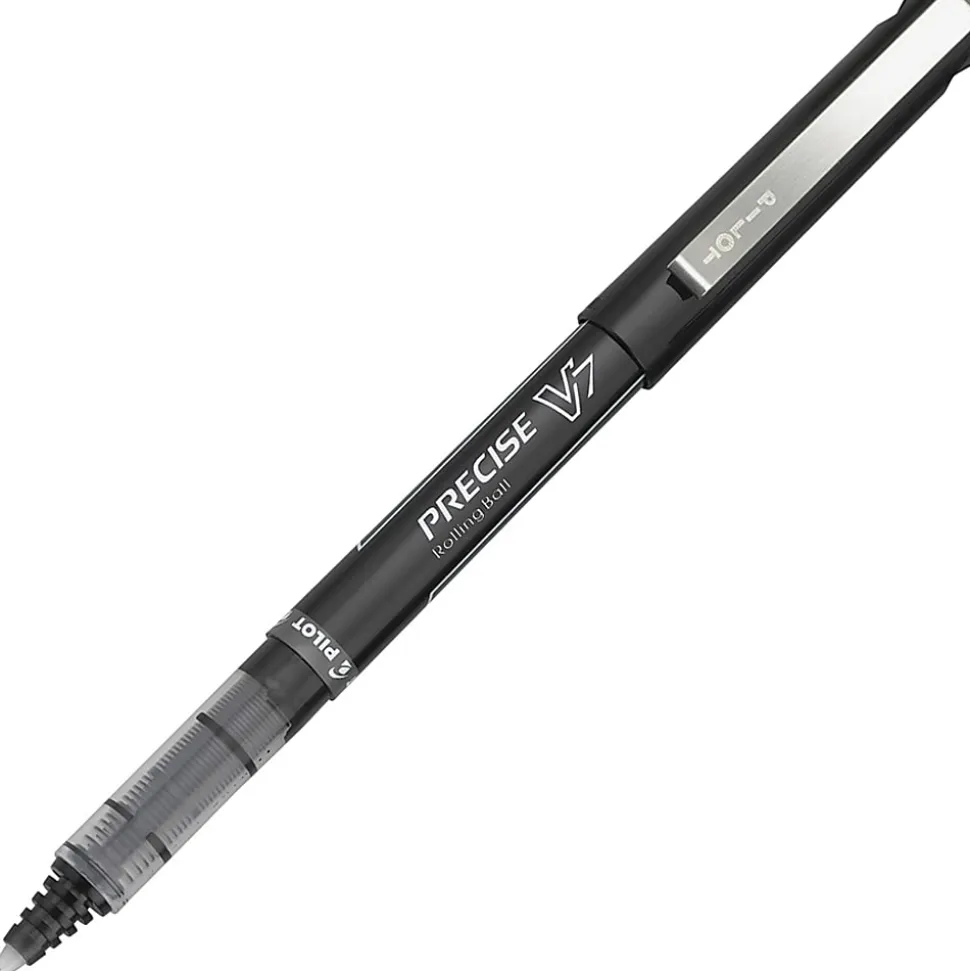 Pilot® Precise™ V7 Liquid Ink Rollerball Pens, Fine Point, 0.7 mm, Black Barrel, Black Ink, Pack Of 5