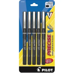 Pilot® Precise™ V7 Liquid Ink Rollerball Pens, Fine Point, 0.7 mm, Black Barrel, Black Ink, Pack Of 5