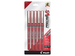 Pilot® Precise™ V5 Liquid Ink Rollerball Pens, Extra Fine Point, 0.5 mm, Red Barrel, Red Ink, Pack Of 5