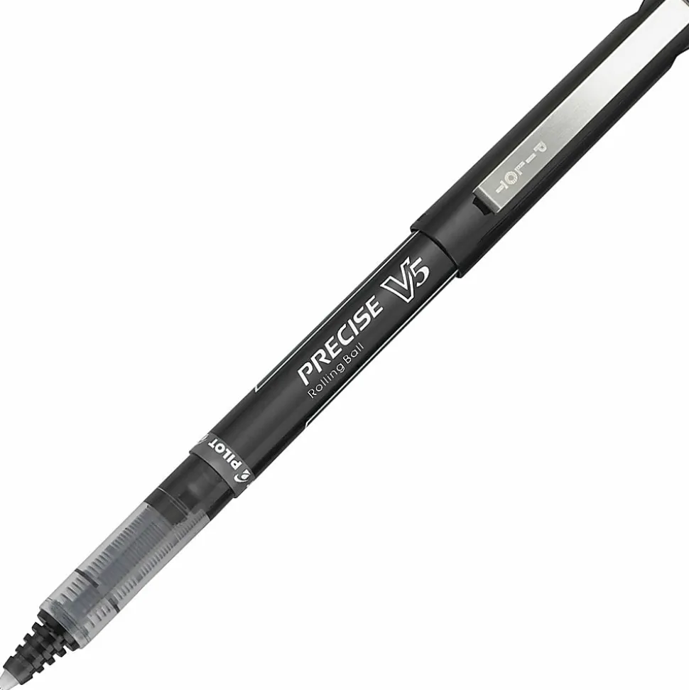 Pilot® Precise™ V5 Liquid Ink Rollerball Pens, Extra Fine Point, 0.5 mm, Black Barrel, Black Ink, Pack Of 12
