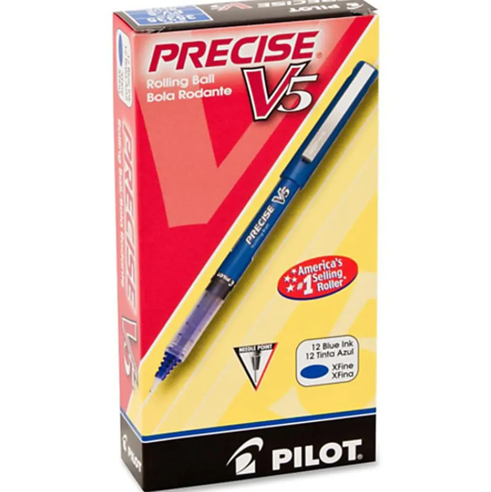 Pilot® Precise™ V5 Liquid Ink Rollerball Pens, Extra Fine Point, 0.5 mm, Blue Barrel, Blue Ink, Pack Of 12 Pens