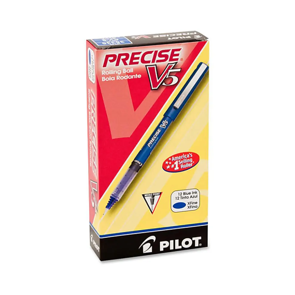 Pilot® Precise™ V5 Liquid Ink Rollerball Pens, Extra Fine Point, 0.5 mm, Blue Barrel, Blue Ink, Pack Of 12 Pens