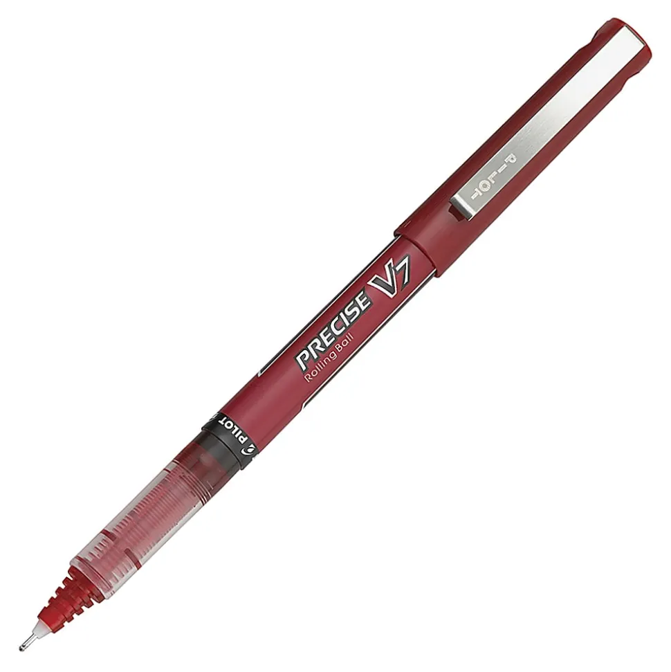 Pilot® Precise™ V7 Liquid Ink Rollerball Pens, Fine Point, 0.7 mm, Red Barrel, Red Ink, Pack Of 12