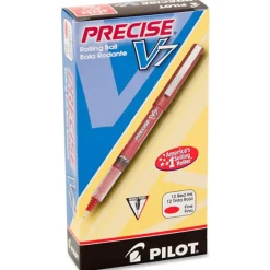Pilot® Precise™ V7 Liquid Ink Rollerball Pens, Fine Point, 0.7 mm, Red Barrel, Red Ink, Pack Of 12