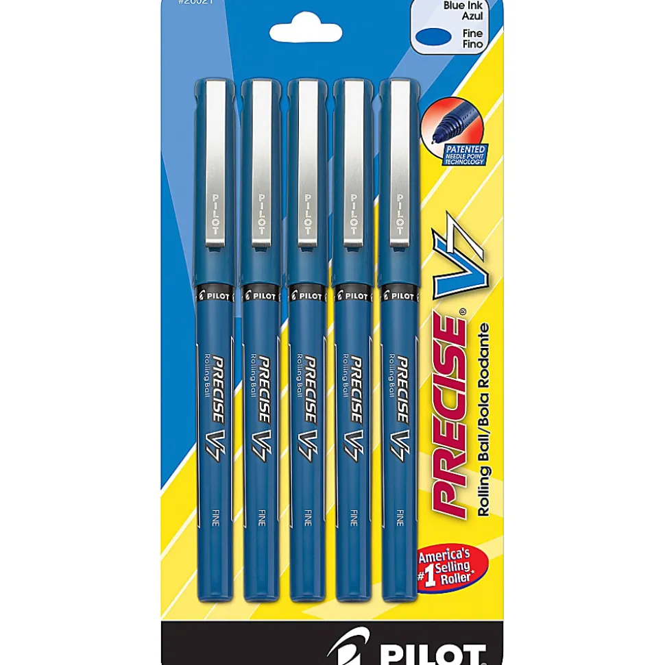 Pilot® Precise™ V7 Rollerball Pens, Fine Point, Blue Barrel, Blue Ink, Pack Of 5 Pens