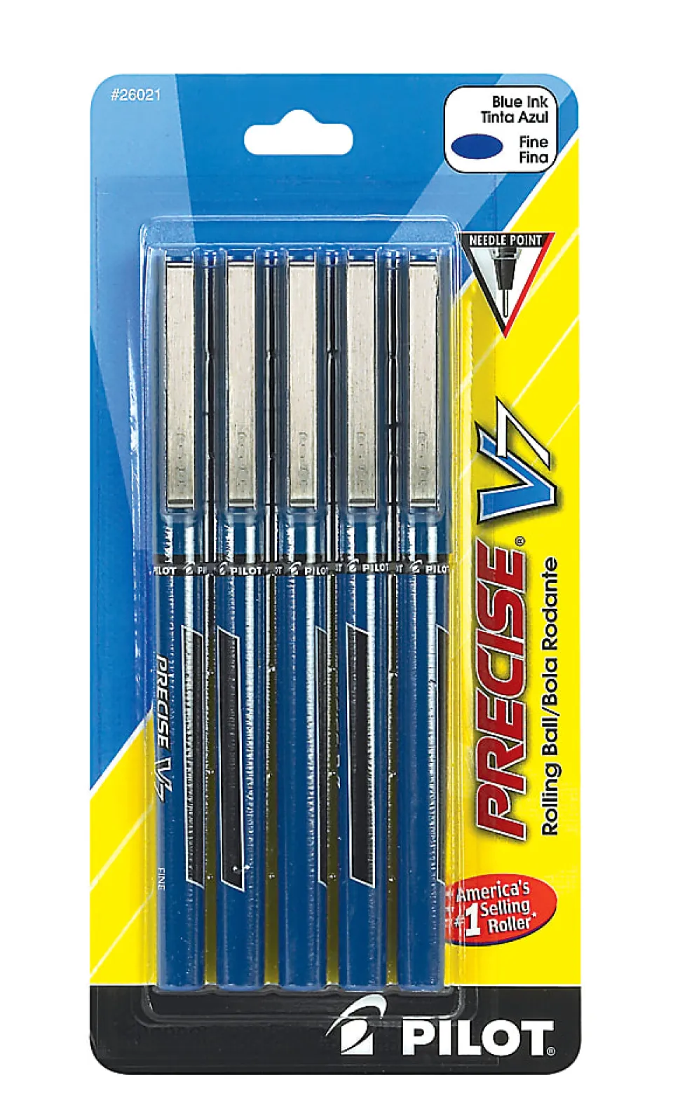 Pilot® Precise™ V7 Rollerball Pens, Fine Point, Blue Barrel, Blue Ink, Pack Of 5 Pens