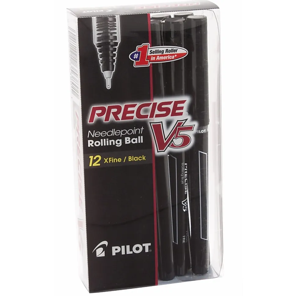 Pilot Precise V5 Rollerball Pens, Extra Fine Point, Black Barrel, Black Ink