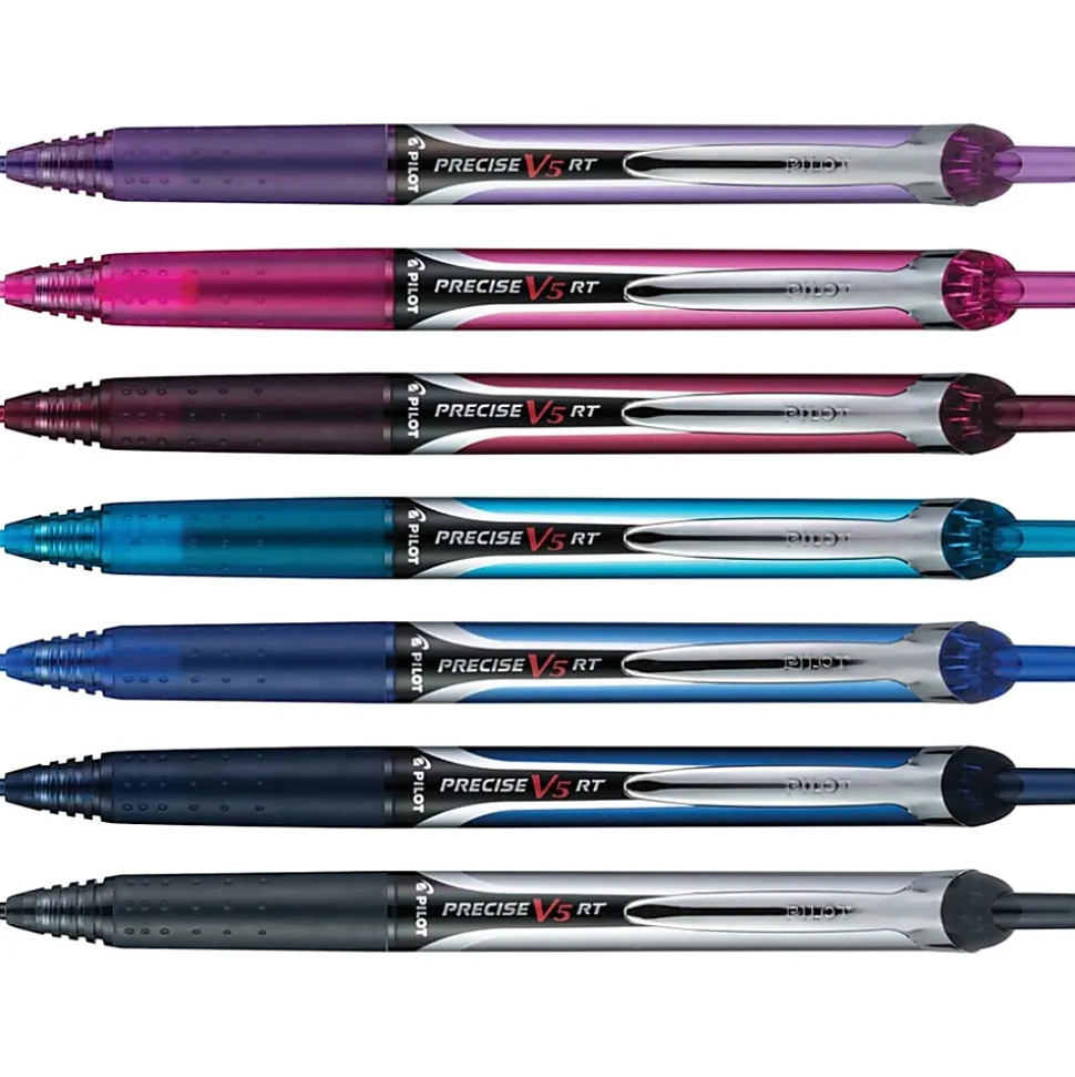 Pilot® PRECISE® V5 RT Premium Rolling Ball Pens, Pack Of 7, Extra Fine Point, 0.5 mm, Assorted Colors