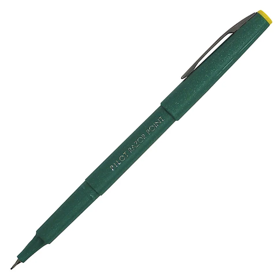 Pilot® Razor Point Pens, Extra-Fine Point, 0.3 mm, Green Barrel, Green Ink, Pack Of 12 Pens