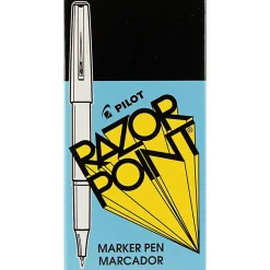 Pilot® Razor Point Pens, Extra-Fine Point, 0.3 mm, Black Barrel, Black Ink, Pack Of 12 Pens