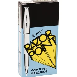 Pilot® Razor Point Pens, Extra-Fine Point, 0.3 mm, Black Barrel, Black Ink, Pack Of 12 Pens