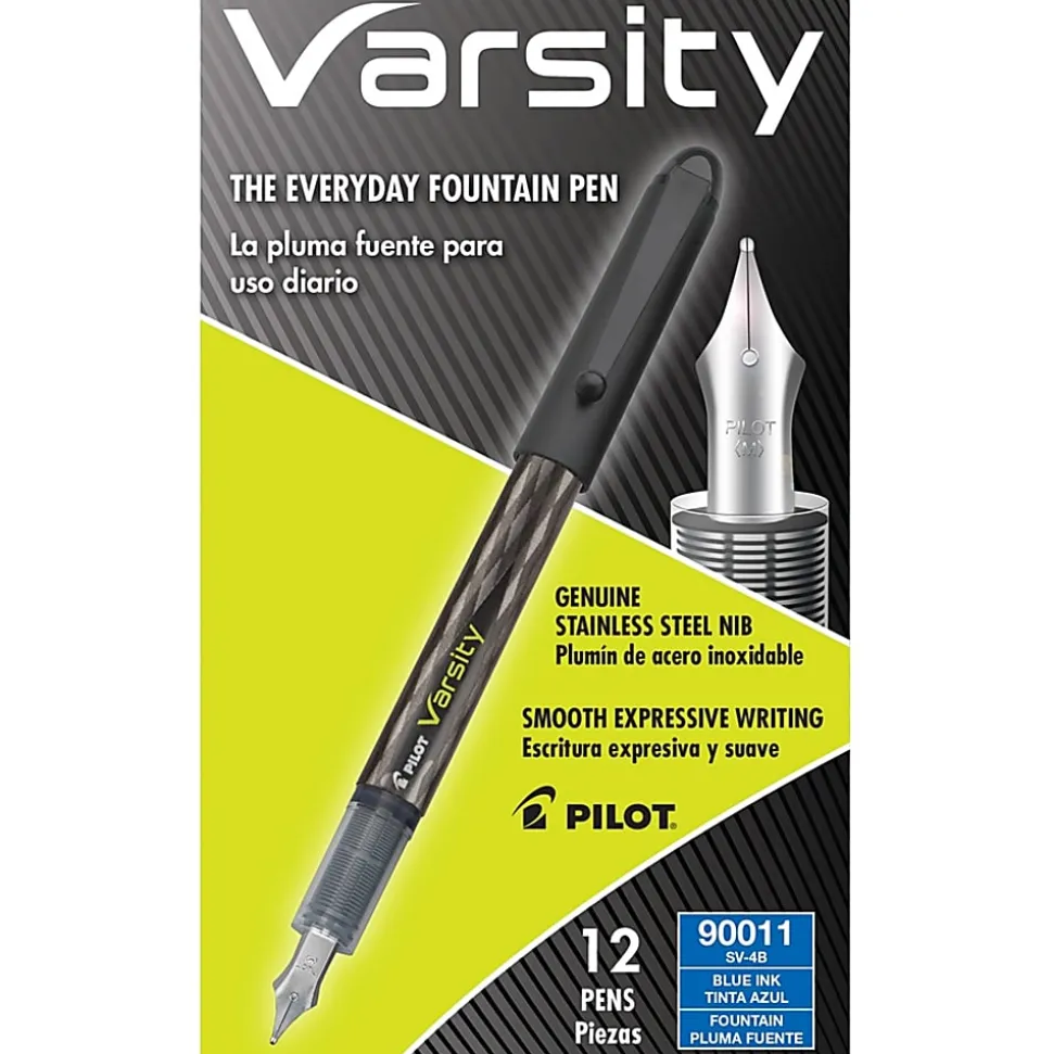 Pilot® Varsity Disposable Fountain Pen, Medium Point, Black Barrel, Blue Ink