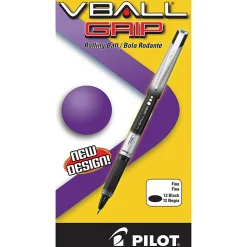 Pilot® V-Ball Grip™ Liquid Ink Rollerball Pens, Fine Point, 0.7 mm, Metallic Silver/Gray Barrel, Black Ink, Pack Of 12 Pens