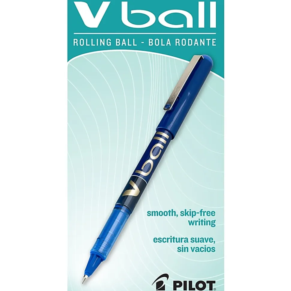 Pilot® V-Ball™ Liquid Ink Rollerball Pens, Fine Point, 0.7 mm, Blue Barrel, Blue Ink, Pack Of 12 Pens