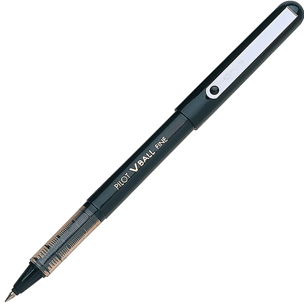 Pilot® V-Ball™ Liquid Ink Rollerball Pens, Fine Point, 0.7 mm, Black Barrel, Black Ink, Pack Of 12 Pens