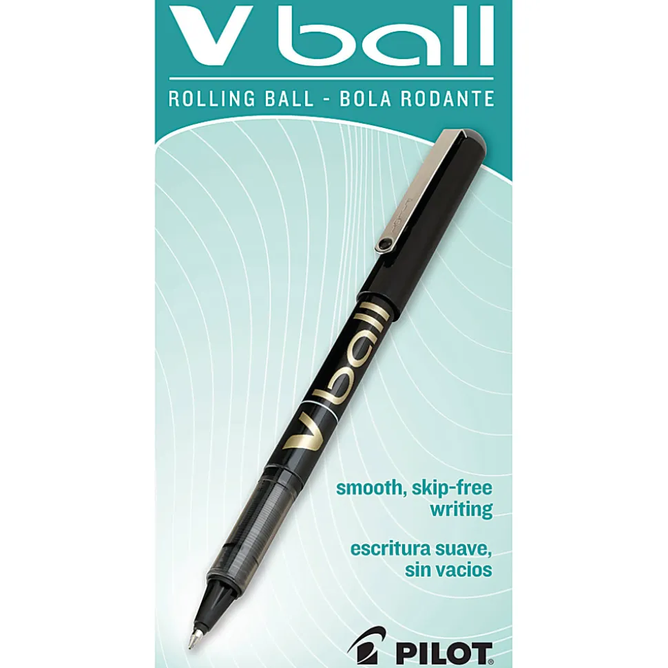 Pilot® V-Ball™ Liquid Ink Rollerball Pens, Fine Point, 0.7 mm, Black Barrel, Black Ink, Pack Of 12 Pens