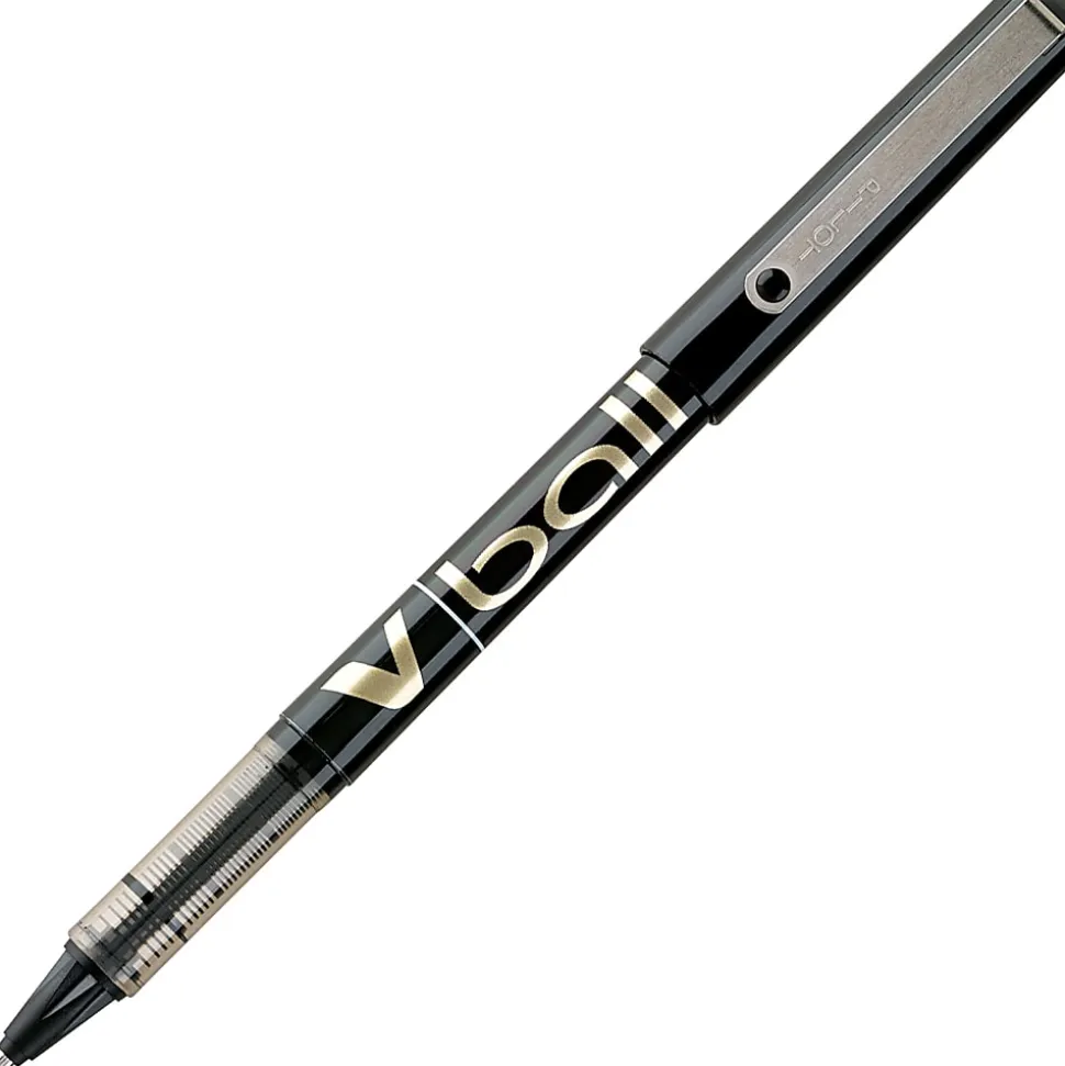 Pilot® V-Ball™ Liquid Ink Rollerball Pens, Fine Point, 0.7 mm, Black Barrel, Black Ink, Pack Of 12 Pens