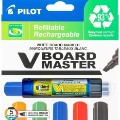 Pilot VBoard Master BeGreen Dry-Erase Markers, Chisel Point, 93% Recycled, Assorted inks, Pack of 5 Markers