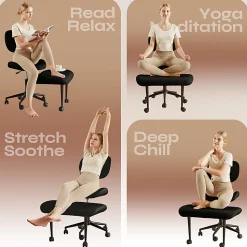 PINMOCO Ergonomic Fabric Office Chair For Cross-Legged Sitting, Black, H200470DBLTD