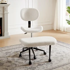 PINMOCO Ergonomic Fabric Office Chair For Cross-Legged Sitting, Off-White, H200470DOWTD