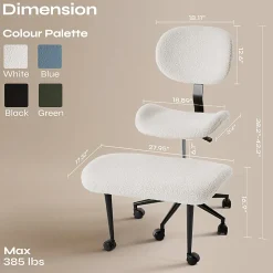 PINMOCO Ergonomic Fabric Office Chair For Cross-Legged Sitting, Off-White, H200470DOWTD