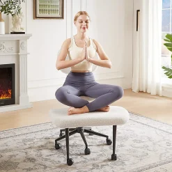 PINMOCO Ergonomic Fabric Office Chair For Cross-Legged Sitting, Off-White, H200470DOWTD