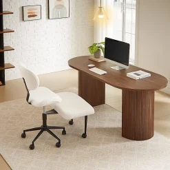 PINMOCO Ergonomic Fabric Office Chair For Cross-Legged Sitting, Off-White, H200470DOWTD
