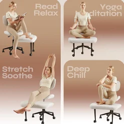 PINMOCO Ergonomic Fabric Office Chair For Cross-Legged Sitting, Off-White, H200470DOWTD