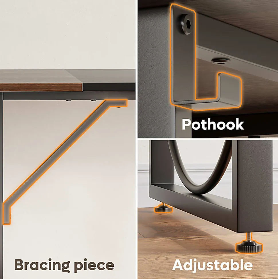Pinmoco 63"W Executive Computer Desk, Rustic Brown