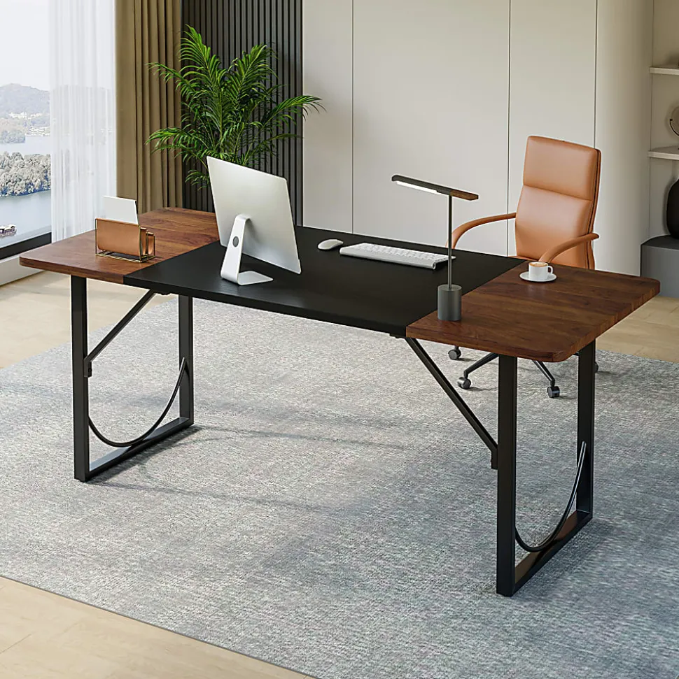Pinmoco 63"W Executive Computer Desk, Rustic Brown