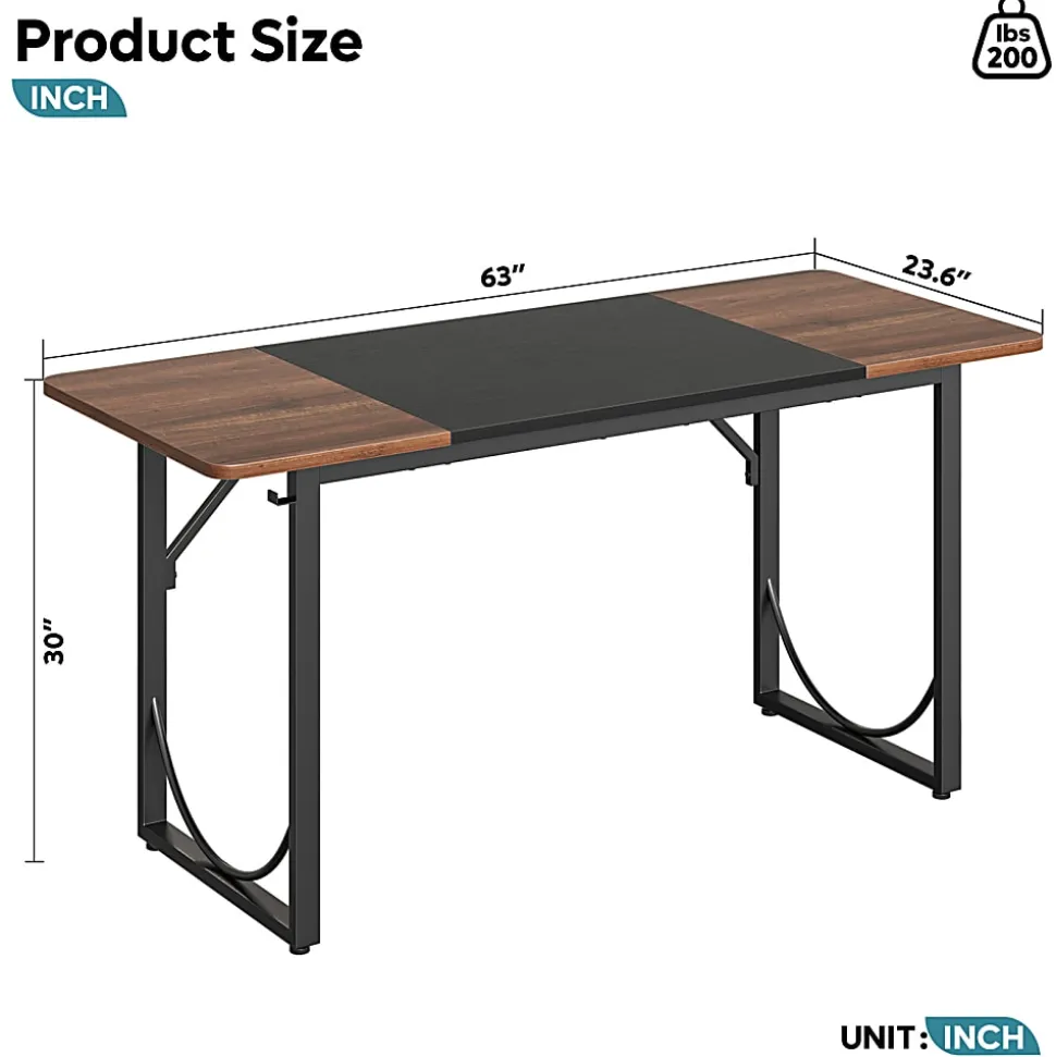 Pinmoco 63"W Executive Computer Desk, Rustic Brown