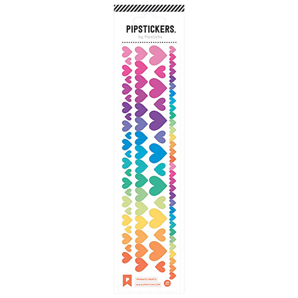 Pipsticks Decorative Stickers, 2" x 8", Prismatic Hearts