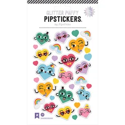 Pipsticks Puffy Stickers, 4" x 6", Huggable Hearts Glitter